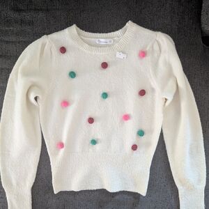 89th & Madison Cream Sweater with Multicolor Pom Pom Accents